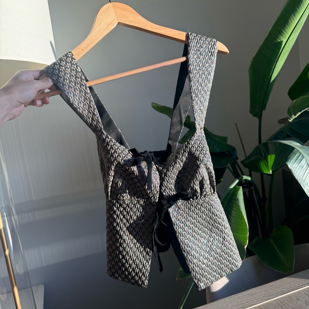 Reformation Black and Gray Patterned Blouse